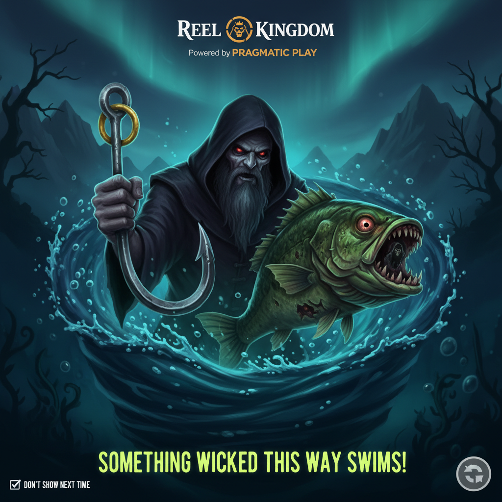Big Bass Halloween slot with zombie bass fish, sinister fisherman, dark underwater Halloween theme, spooky fishing hook and tackle symbols